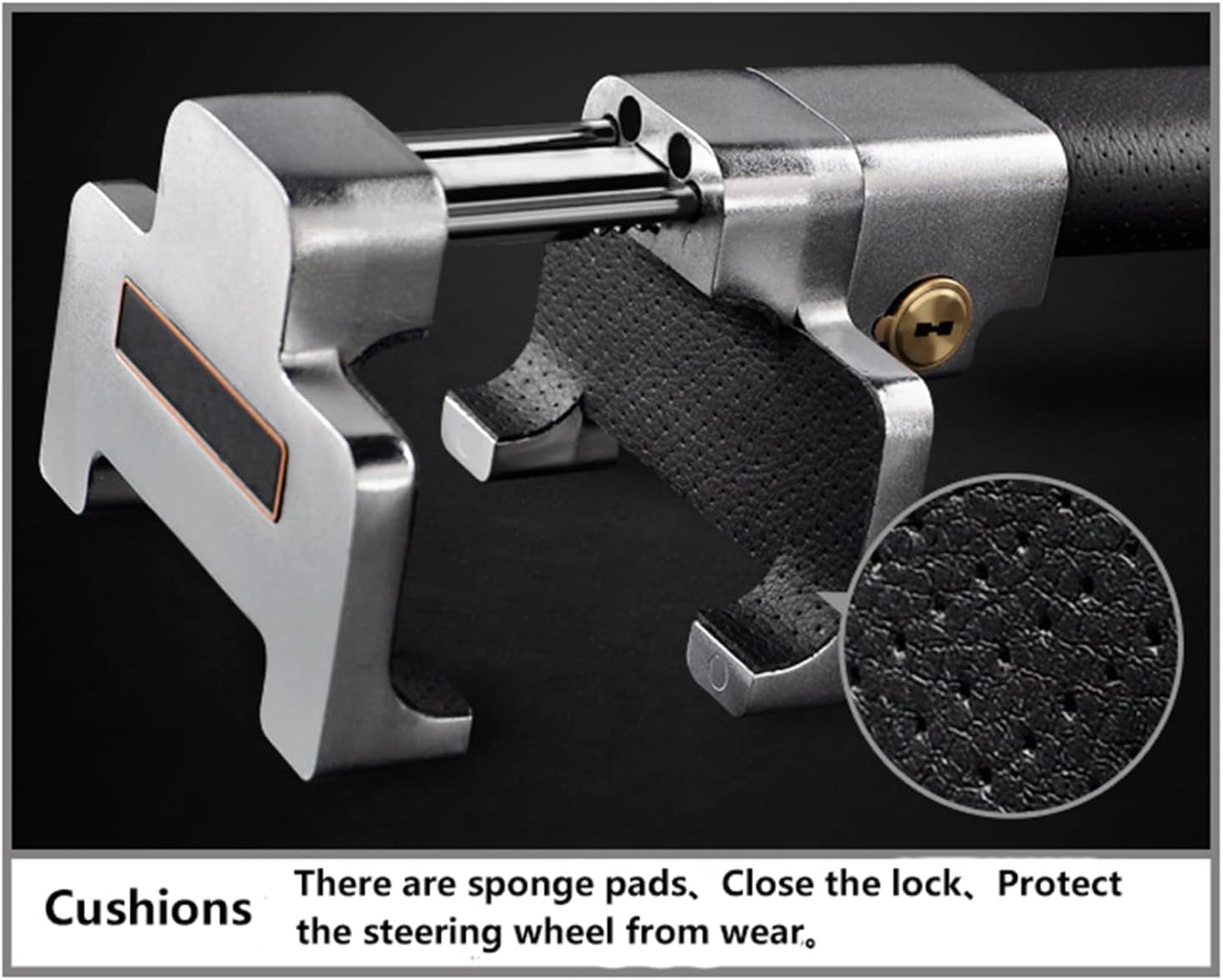 Amorin Steering Wheel Lock with Alarm and Light, Car Security Products Anti-Theft Device, Heavy Duty Car Theft Prevention Lock Bar for Car SUV Black + Silver