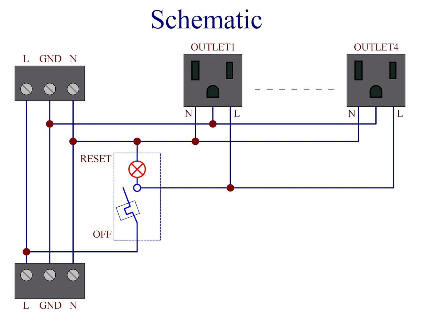 DIN Rail Mount AC 120V NEMA 5-15R 4 Receptacles Outlet Power Strip Module, with Rocker Switch Thermal Circuit Breaker Overload Protector