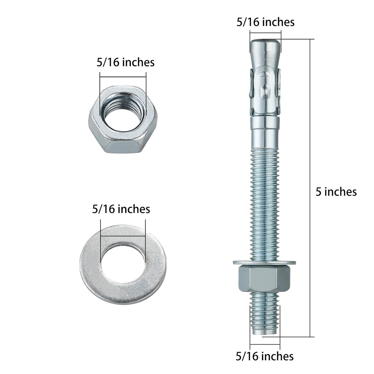 5/16x5" 30Pcs Inch Standard Fasteners for Heavy-Duty Zinc Wedge Anchors for Cement and Concrete