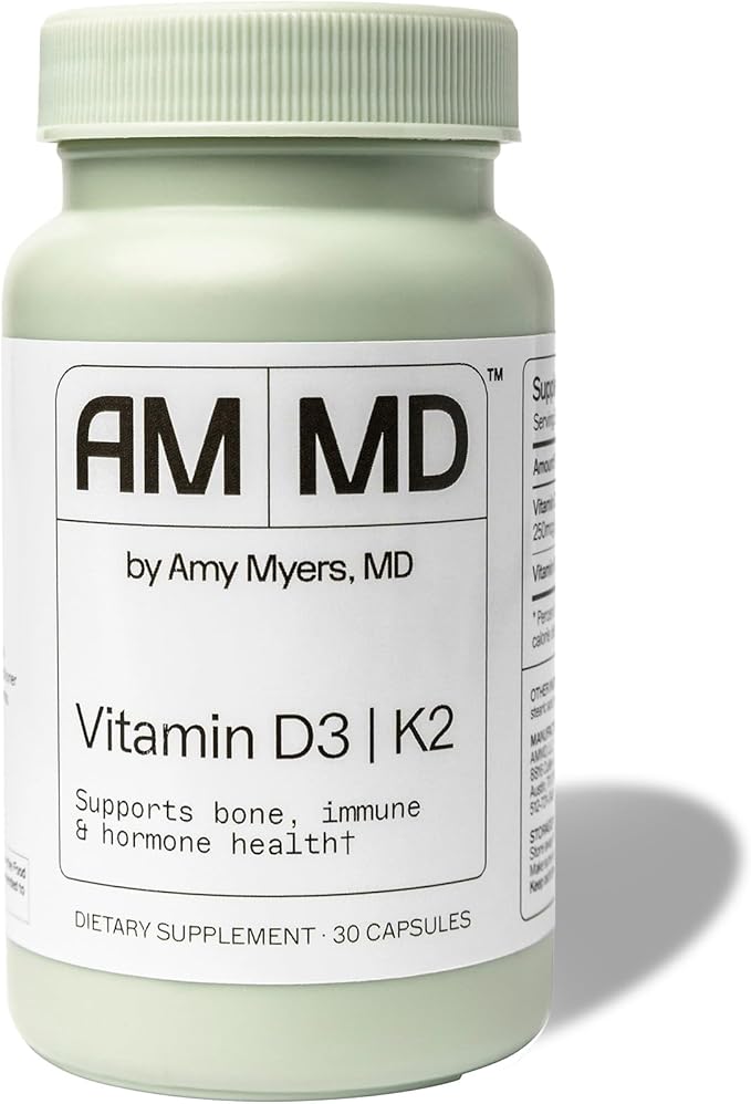 Amy Myers MD Vitamin D3/K2 10,000 IU Capsules - Daily Vitamin Supplement for Bone, Immune & Hormone Health Support - Healthy Mindset & Relaxation Aid - 30 Capsules