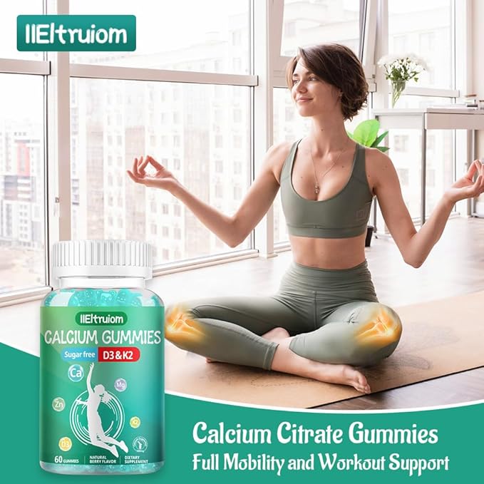 Liposomal Calcium,1000mg Calcium with Vitamin D3 & K2 for for Muscle & Immune Support, Calcium Chews for Bone Health,Sugar Free, 60 Chews