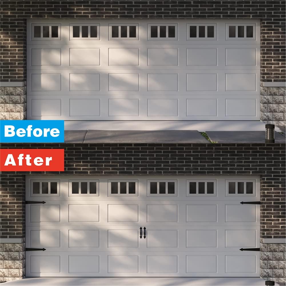 ZEKOO Garage Door Magnetic Decorative Hardware Kit, 8 Hinges 4 Handles Door Carriage Accents for 2 Car Garage, Color Black