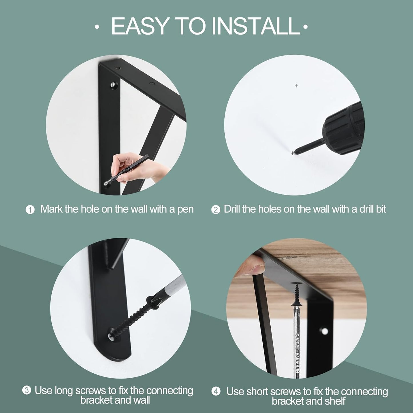 8 Pack L10 x H 8" Black Heavy Duty Shelf Brackets with Screws Metal Shelf Brackets Shelf Support Angle Brackets for Shelves L Brackets Heavy Duty Floating Shelf