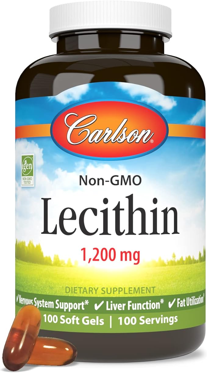 Carlson - Lecithin, Non-GMO, 1200 mg, Nervous System & Liver Function, Unbleached Soy Lecithin, 100 Softgels