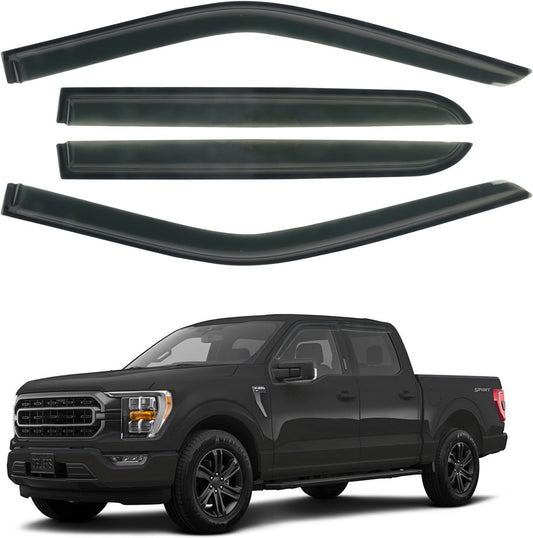 Outside Mount Window Visors Rain Guards Fit for 2015-2024 Ford F150 SuperCrew, Fit for 2017-2024 F150 Raptor F250 F350 F450 F550 Super Duty Crew Cab, Side Wind Deflectors Vent Shade