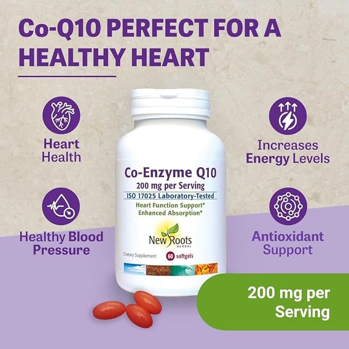 NEW ROOTS HERBAL CoQ10 Supplement Coenzyme Q10 (60 Softgels) 200 mg | Naturopathic Doctor Formulated for Heart Health & Energy Support | Made with Natural Fermentation