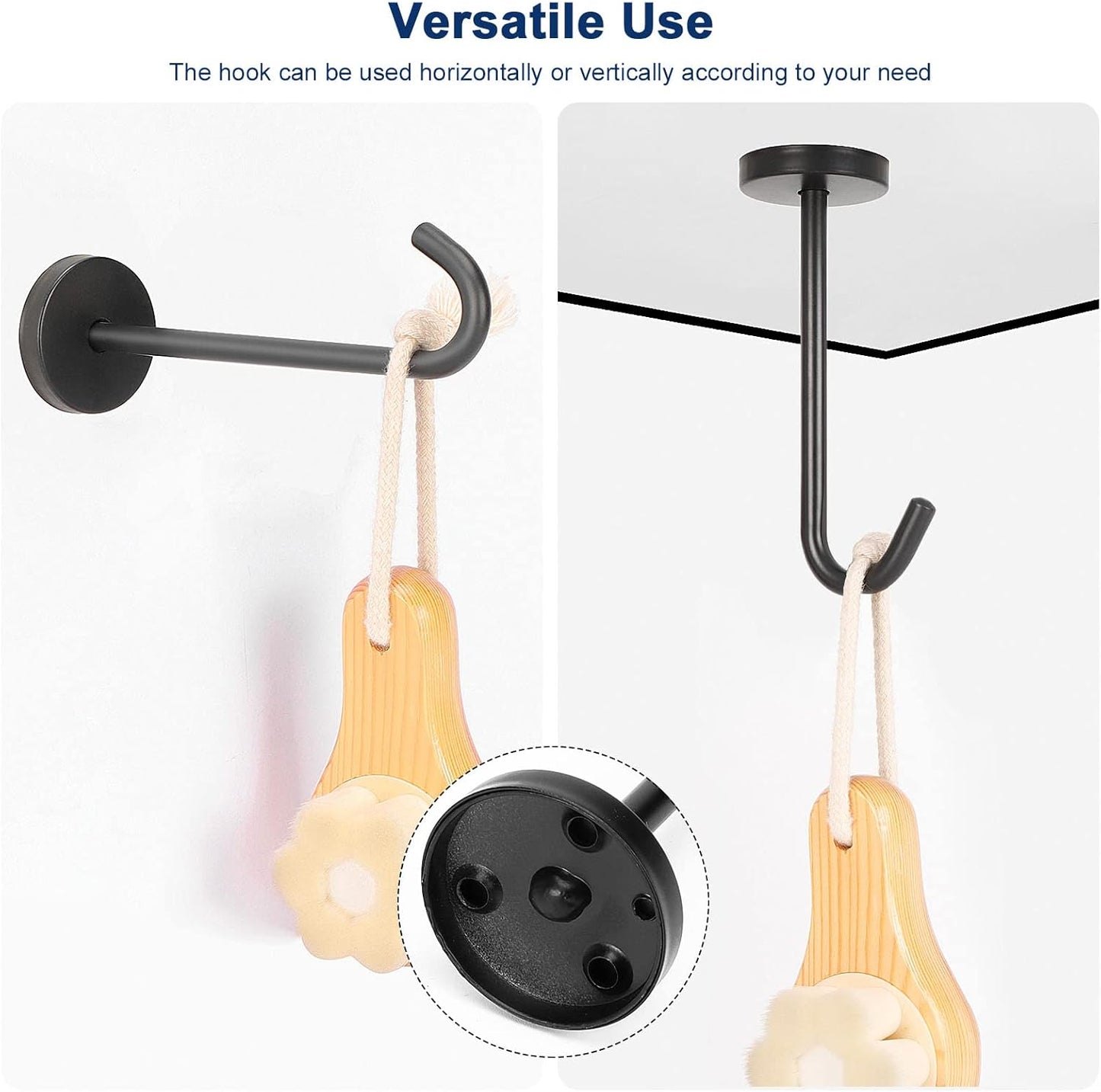 NearMoon Coat Hooks, Wall Hooks for Hanging Hat Hurse Robe, 304 Stainless Steel Heavy Duty Towel Hangers for Bathroom Livingroom Kitchen-Ceiling Hook, 6 Pack (4 Inch, Matte Black)