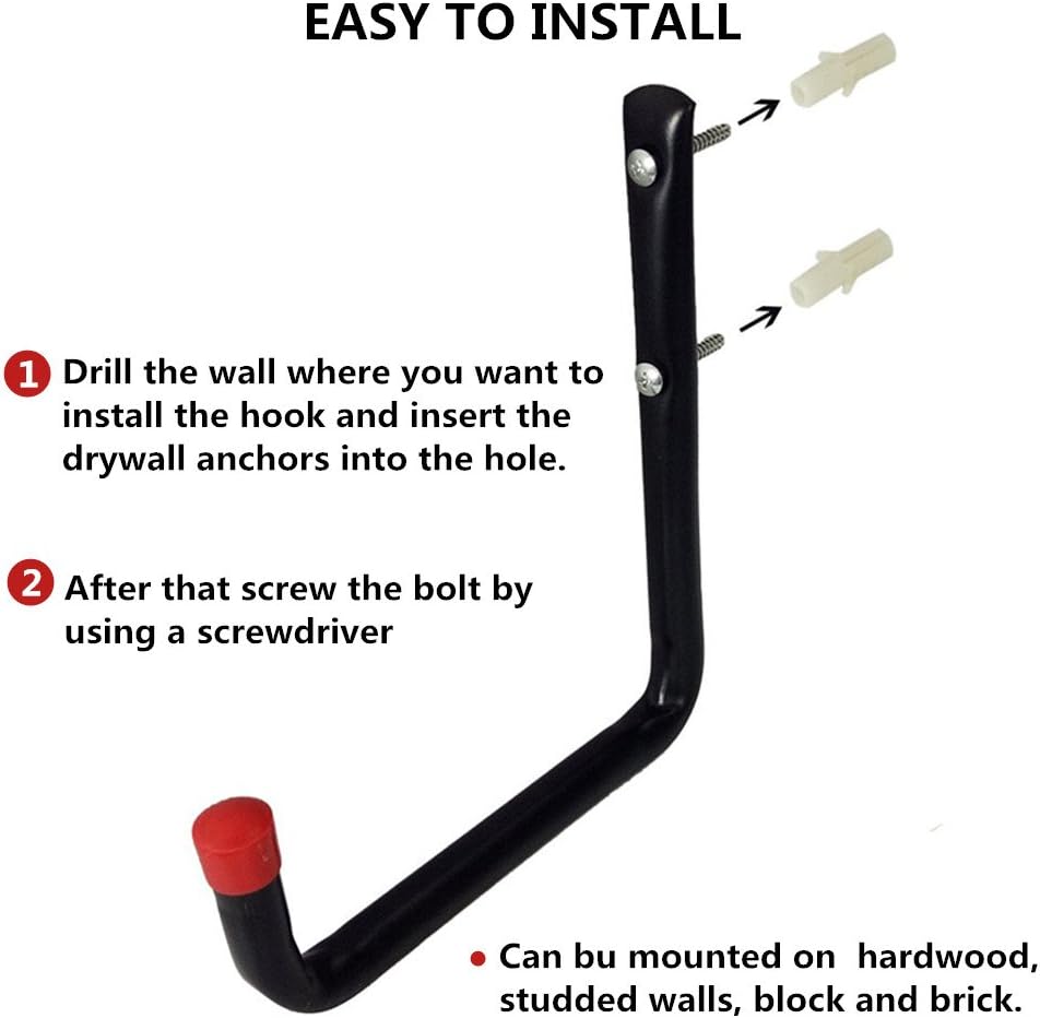 Wall Mount Utility Hooks Heavy Duty Steel Garage Storage Hanger Multi-Tools Holder Hanging Organizer (6 Pcs Black 4" Small J Hook)