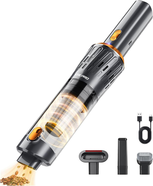 Handheld Vacuum Cordless 15000PA Car Vacuum 3-in-1 Hand Held Vacuums 1.1 Pounds Hand Vac Cordless Rechargeable One-Touch Empty for Cleaning Cars Offices Homes Pet Hair and Dust (Orange)