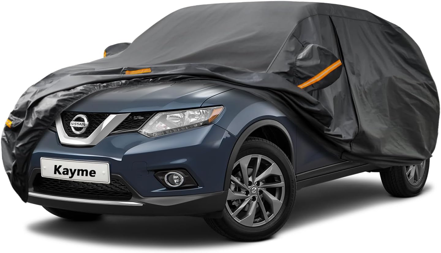 Kayme 7 Layers SUV Car Cover Custom Fit for Nissan Rogue (2007-2025) Waterproof All Weather for Automobiles, Outdoor Full Cover Rain Sun UV Protection.Black