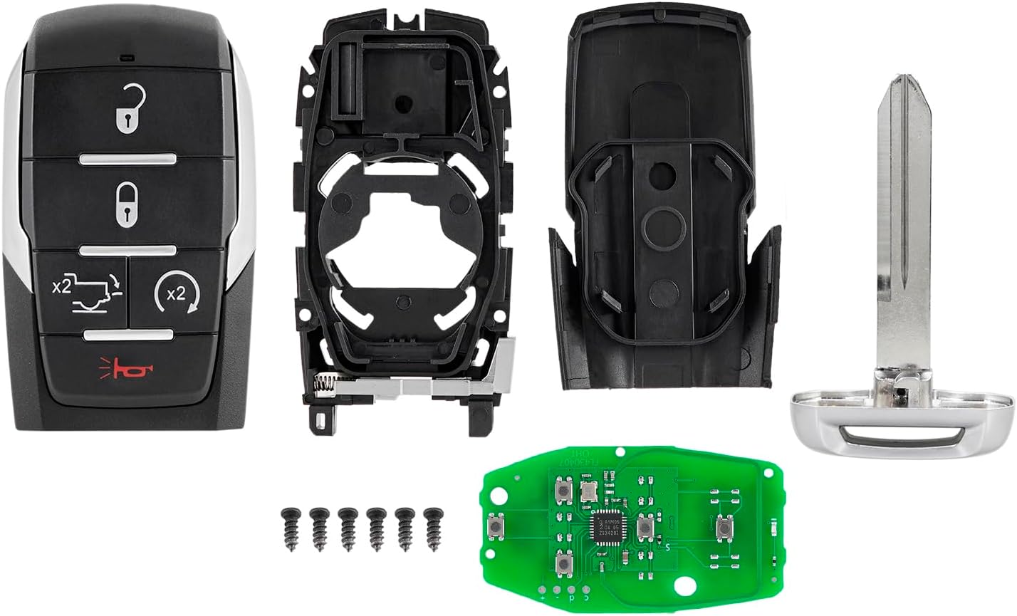 Key Fob Remote Replacement Fits for Dodge Ram 1500 2019 2020 2021 2022 2023 2024 4 Buttons 433MhzSmart Key Fob FCC ID: OHT-4882056 P/N: 68442907 68291689 (5 Buttons)