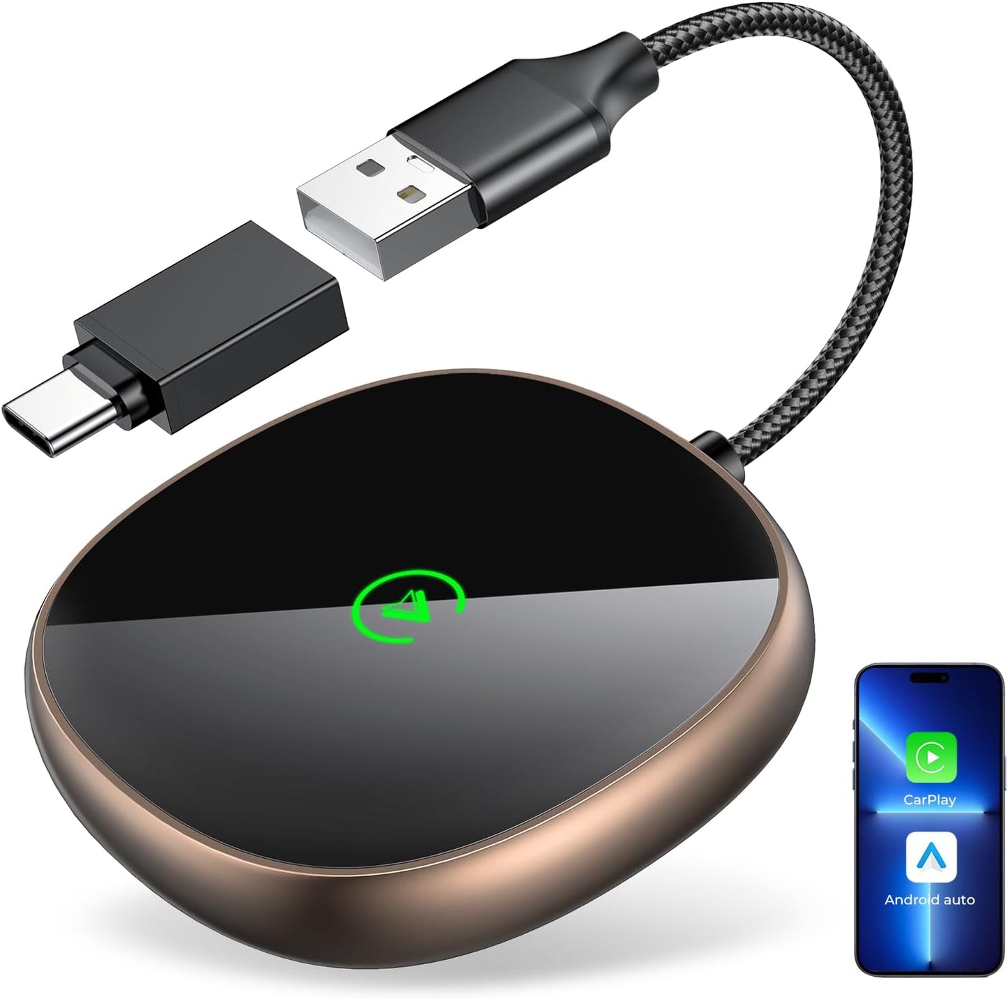 Wireless Carplay Adapter for iPhone & Android Auto 2-in-1, Stable, Plug & Play Low Delay Carplay Wireless Adapter Convert Wired to Wireless Apple Car Play Dongle for iOS 10+/Android 11+(Titanium)