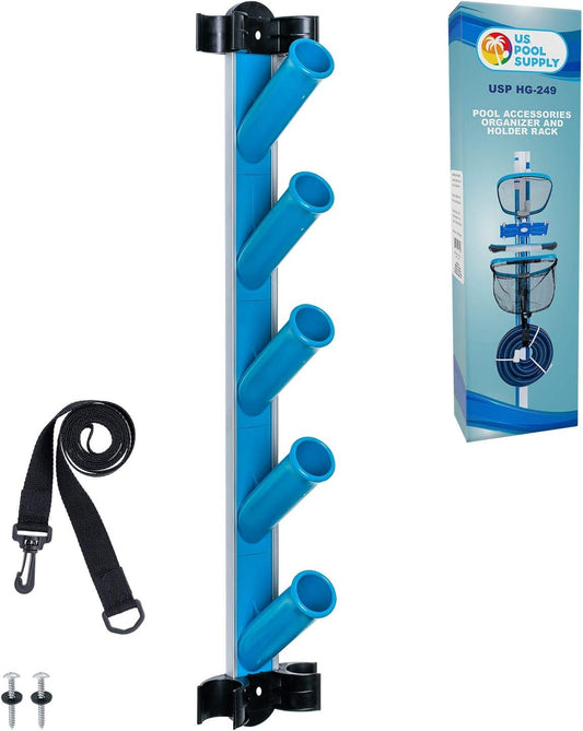 U.S. Pool Supply Pool Equipment Storage Rack Tool - Pool Organizer, Holds Cleaning Accessories, Skimmer Nets, Brushes, Vacuum Heads, Vacuum Hoses, Pole Hanger, Hot Tub Spa Maintenance Accessory Holder