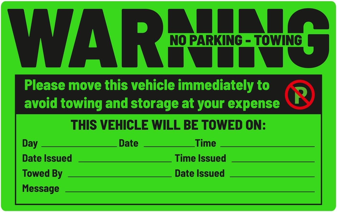 easykart labels 50 Parking Violation Sticker - Vehicle Illegally Parked Tow Notice - No Parking Warning Stickers - Scrap to Remove Neon Green 5 x 8 Inches
