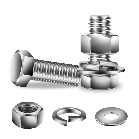5/16-18 x 1-1/4" Hex Head Screw Bolt, Nuts, Flat & Lock Washers, 20Pcs 18-8 (304) Stainless Steel, Fully Threaded, by SG TZH
