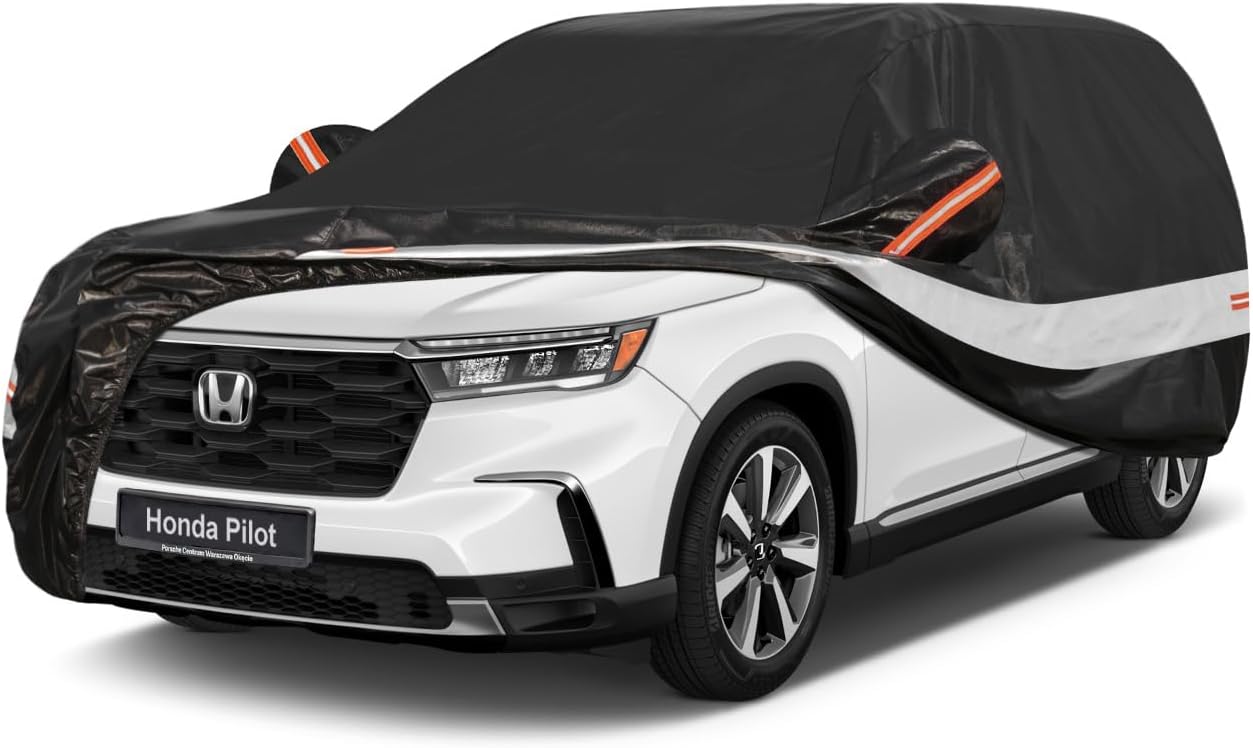 10 Layers SUV Car Cover Custom Fit for Honda Pilot (2008-2025) Waterproof All Weather for Automobiles, Outdoor Full Cover Sun UV Rain Protection with Cotton.Black