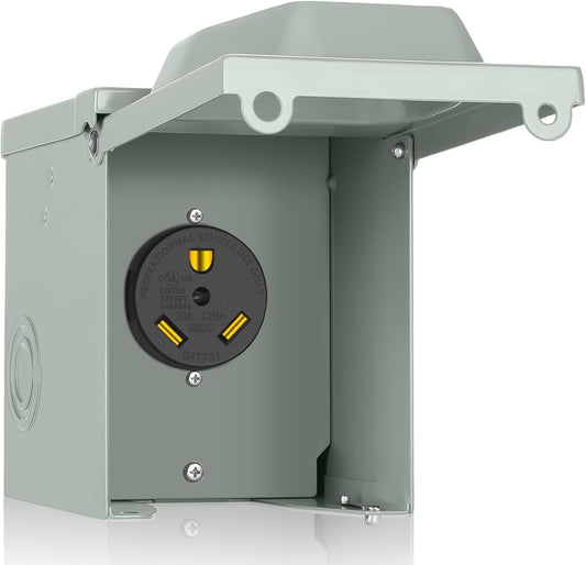 PAULINN 30 Amp RV Power Outlet Box, Nema TT-30R 125V RV Outdoor Panel Enclosed & Lockable for Outdoor Receptacle, Weatherproof, UL Listed, for RV Camper Travel Trailer Electric Car Generator