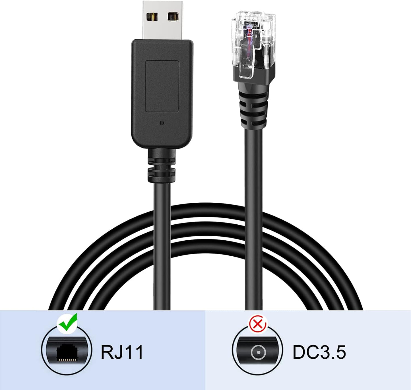 Radar Detector Cable, USB to RJ11 Plug Cable,for Escort Radenso XP Uniden Beltronics Cobra Whistler Radar Detector,Replacement Power Cable for Radar Detectors (RJ11-1.6ft)