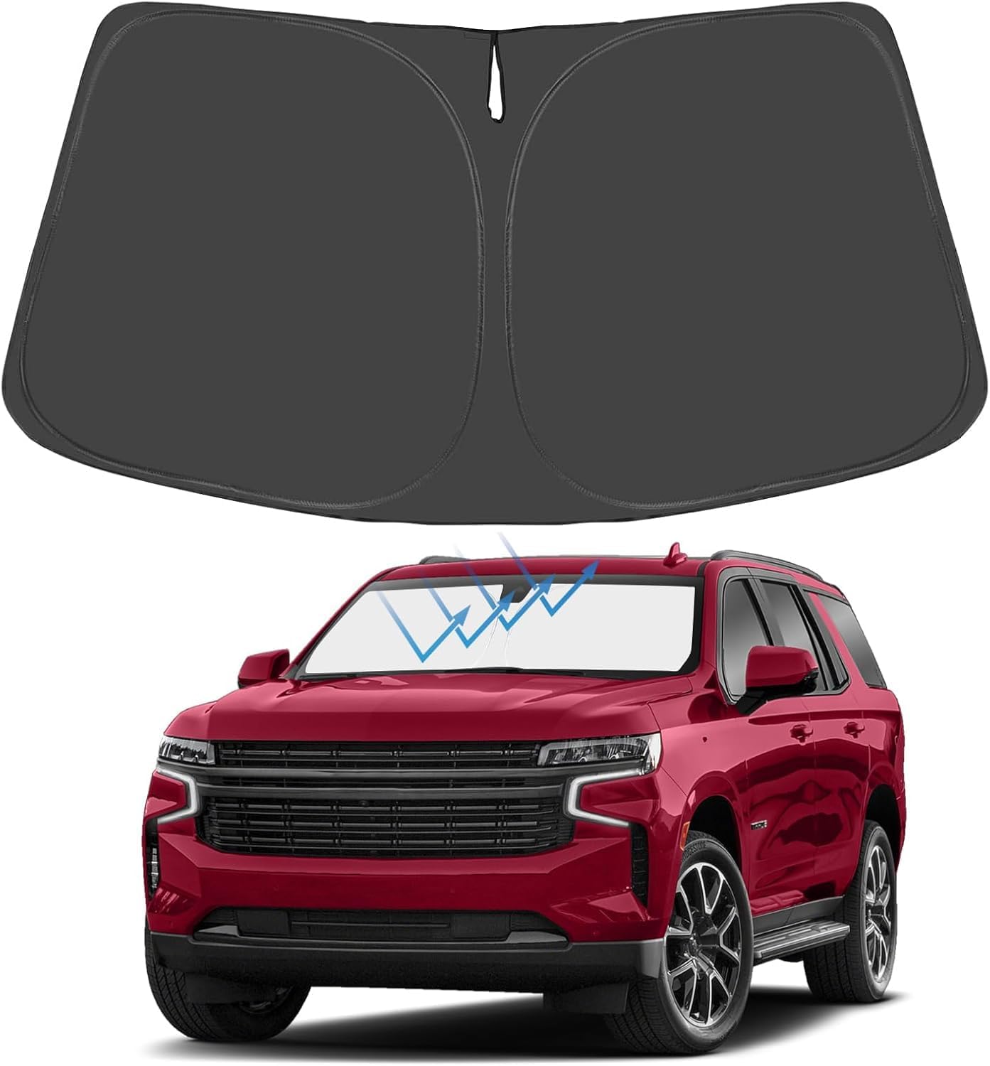 Proadsy 2025 Upgrade Windshield Sun Shade Custom Fit Tahoe Z71, Premier, High Country 2021-2024 2025 4-Layer Foldable Front Sunshade Protector Sun Visor Blocks UV Rays Keep Car Cooler Accessories