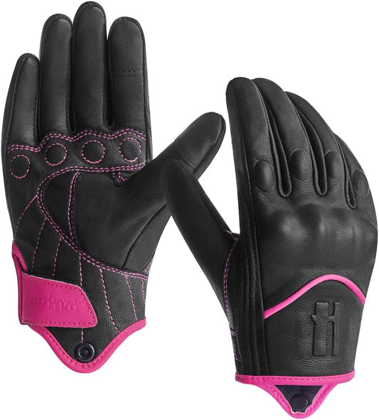 Harssidanzar Women's Motorcycle Gloves,Leather Motorcycle Gloves, Motorbike Gloves, Road Racing, Cycling, Climbing, Powersports Gloves Touchscreen GL016