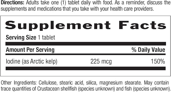 Country Life Arctic-Kelp – Natural Iodine Supplement for Thyroid and Immune Support – Vegan, Gluten-Free, 225 mcg – Ideal for Thyroid Health, Hypothyroidism, and Adrenal Support, 300 Tablets