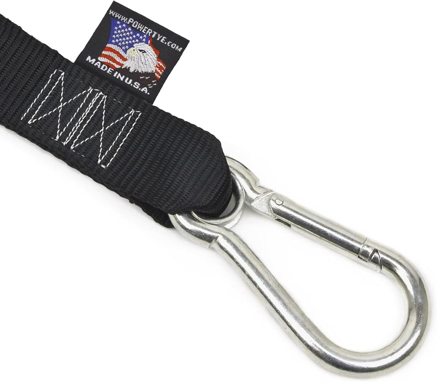 PowerTye - Made in USA - Extra Long Ratchet Tie Down Straps, Heavy Duty with Carabiner Hooks, Soft-Tye & Bag, for Motorcycle, ATV & Cargo, 1,000 lb WLL, 1.5 inch x 10ft Long, Silver/Black (Pair)