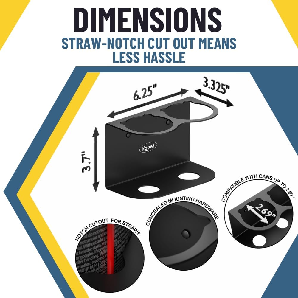 Koova 2 Aerosol Spray Can Holder | Easy Install Wall Mount | Heavy-Duty Powder Coated Steel Storage Rack for Garage & Home | Craft Workspace Paint Bottle Organizer | Hardware Included | USA Made