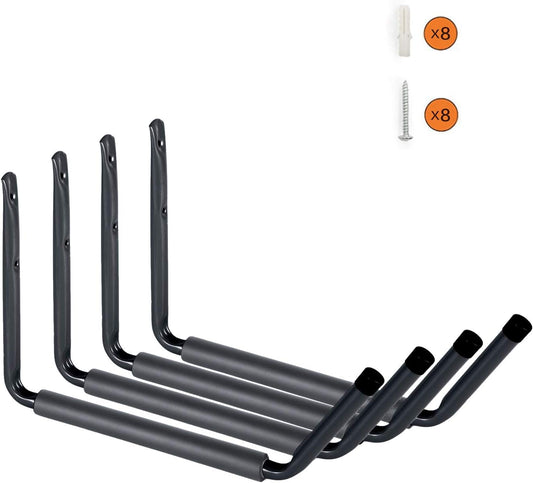 Wintek Heavy Duty Giant Arm Hang-It-All Wall Mount Storage Hook Rack for SUP & Surfboard, Ski & Snowboard, Skateboard, Longboard, Paddleboard|Home Garage Storage & Organization Hangers-4 Pack (Black)