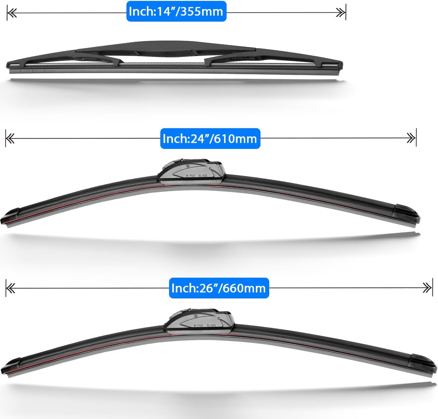 Windshield Wiper Blade Set Replacement for 2016-2022 Honda Pilot and Rear Windshield Wiper Blade-26"/24"/14" (Set of 3) U/J HOOK