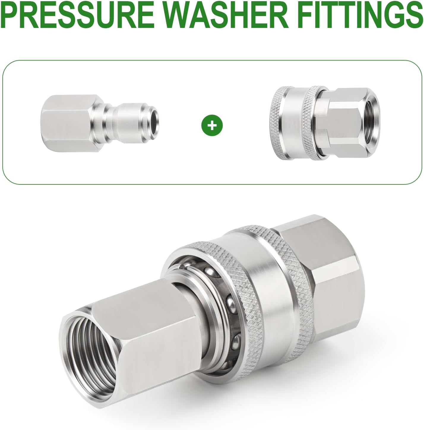 TAISHER 4PCS 304 Stainless Steel Pressure Washer Adapter Kit, Quick Connect Fittings，3/8" Female