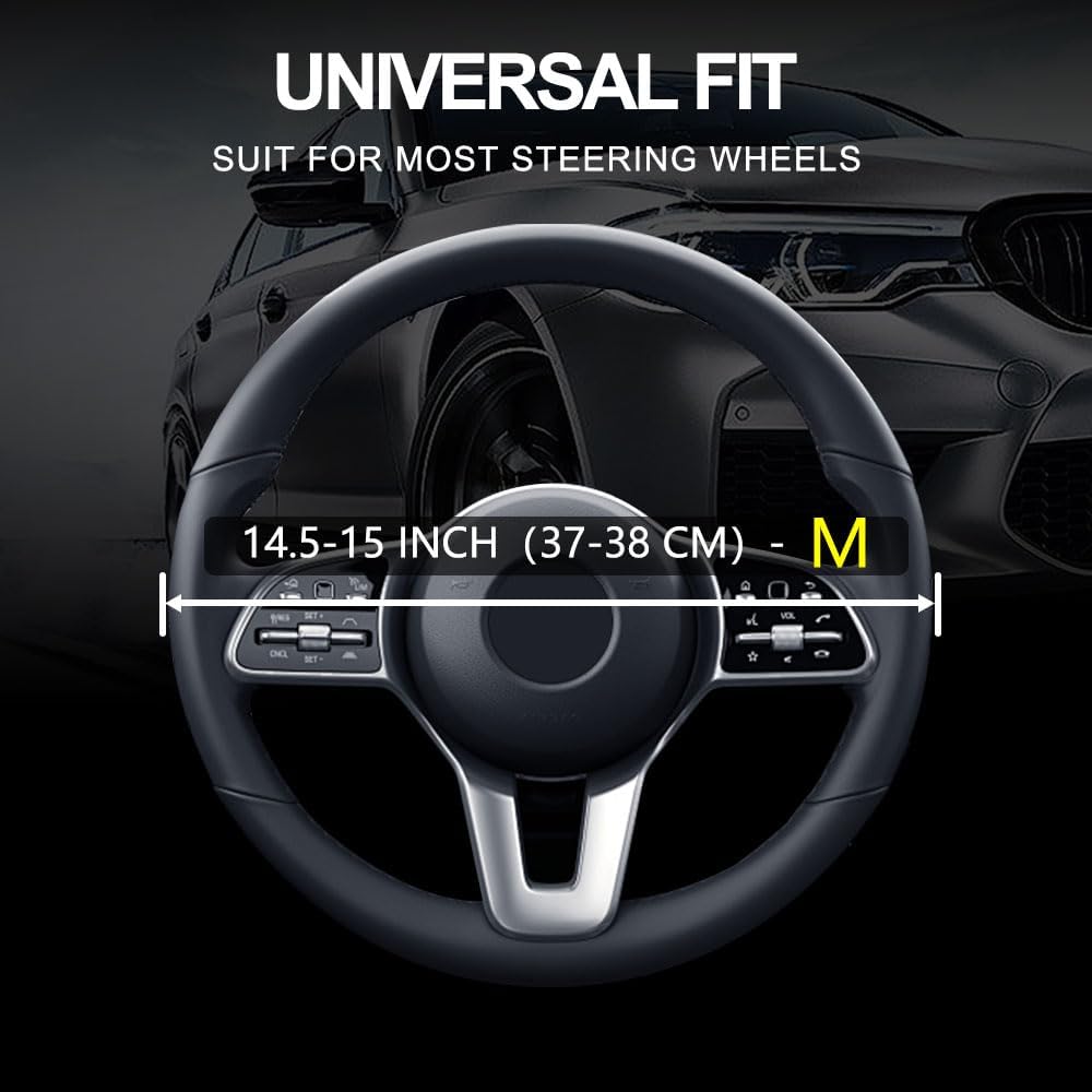 Leather Car Steering Wheel Cover, Non-Slip Car Wheel Cover Protector Breathable Microfiber Leather Universal Fit for Most Cars (Blue-2)