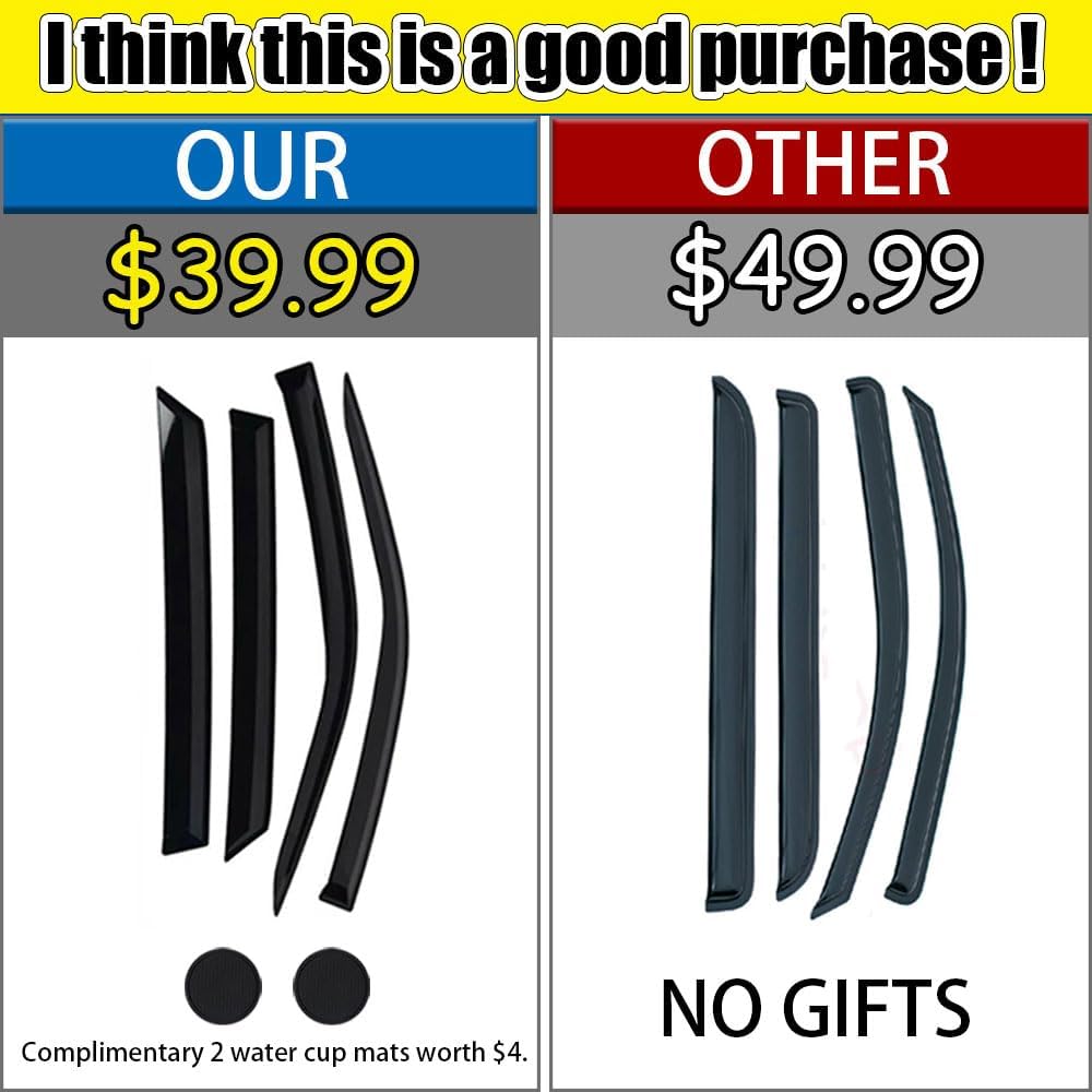 Rain Guards for Buick Lacrosse 2010-2016, Tape-on Side Window Deflectors for Buick Lacrosse, Window Visors for Buick Cars, Car Accessories 4 Rain Guards ＆ 2 Car Coasters