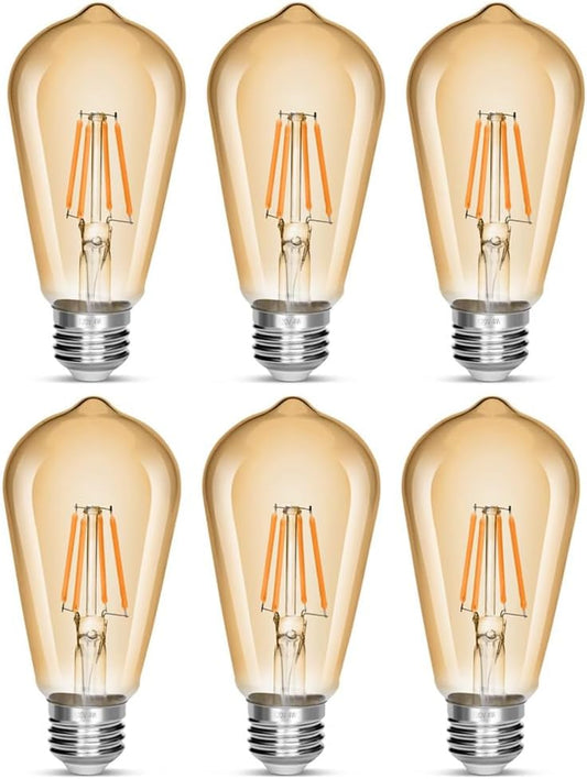LED Edison Bulb 4W,Antique 40W Vintage Edison Bulb,E26 Light Bulb Non Dimmable Led Bulb 450 Lumens 2300K Amber Warm,Pack of 6