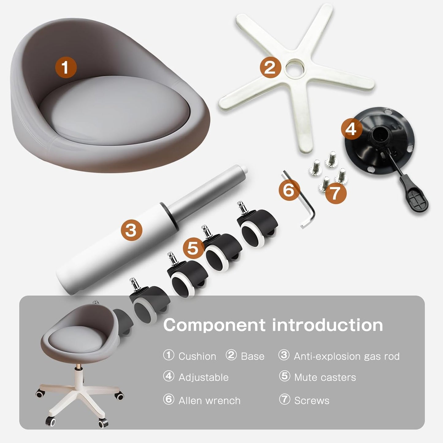 Rolling Stool Set of 6 Rolling Hydraulic Salon Stool with Low Backrest - Adjustable Swivel Chair for SPA, Shop, Salon, Massage, or Medical Office Dark Grey