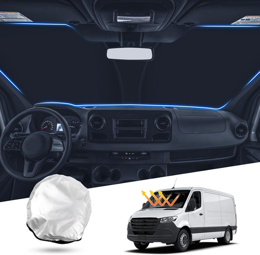 T TGBROS Windshield Sun Shade Custom Fit for 2007-2023 2024 2025 Freightliner Sprinter & Sprinter Accessories Foldable Sun Shield Reflective Sun Visor Cover Block Heat and Sun Protection