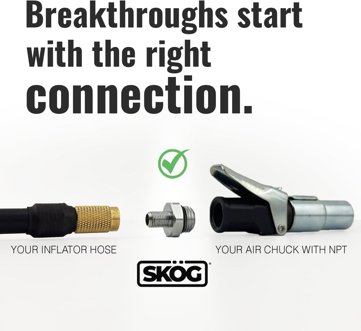 Self-Sealing Tire Inflator Adapter (1 Pack) – 1/4” NPT Male to Schrader Valve, Leak-Free O-Ring, No Tape Needed