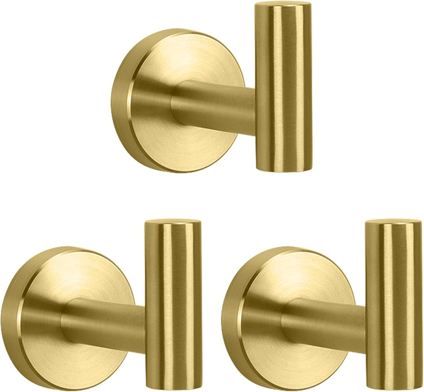 NearMoon Bath Towel Hooks- SUS 304 Stainless Steel Robe Hook Holder, Heavy Duty Coat Hook for Bathroom Livingroom Hotel Kitchen Garage, Wall Mounted (Brushed Gold, 3 Pack)