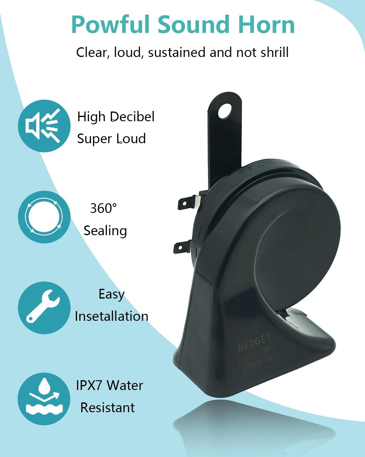 Car Horn 12V Universal Super Loud Auto Horn Electric Waterproof Low High Two Tone Fit for Any 12 Volt Vehicles Truck Pickup Boat Replacement Kit (Universal)