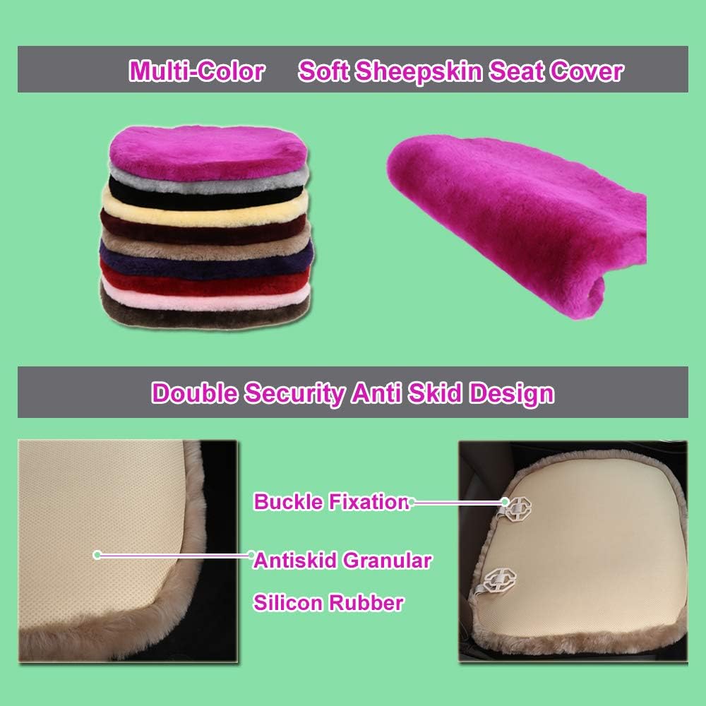 Fluffy Genuine Sheepskin Car Back Seat Cover for Auto Fuzzy Interior Accessories with Soft Wool Eco-Friendly Natural Fur Non-Slip (Misty Gray, Back)