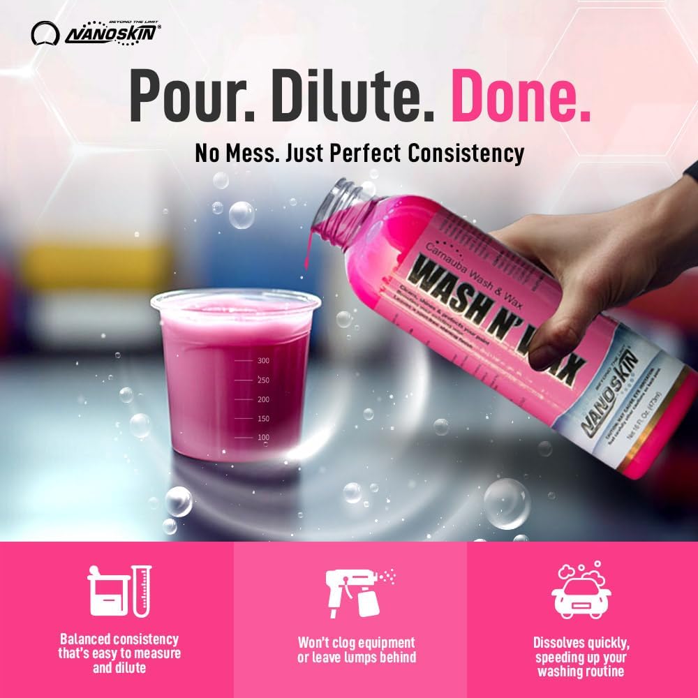 Nanoskin WASH N' WAX with Carnauba 55 gallons - Cleans & Shines in One Step | Works with Foam Cannon, Foam Gun, Bucket Washes, Pressure Washer | Carnauba Wax Protection for Cars