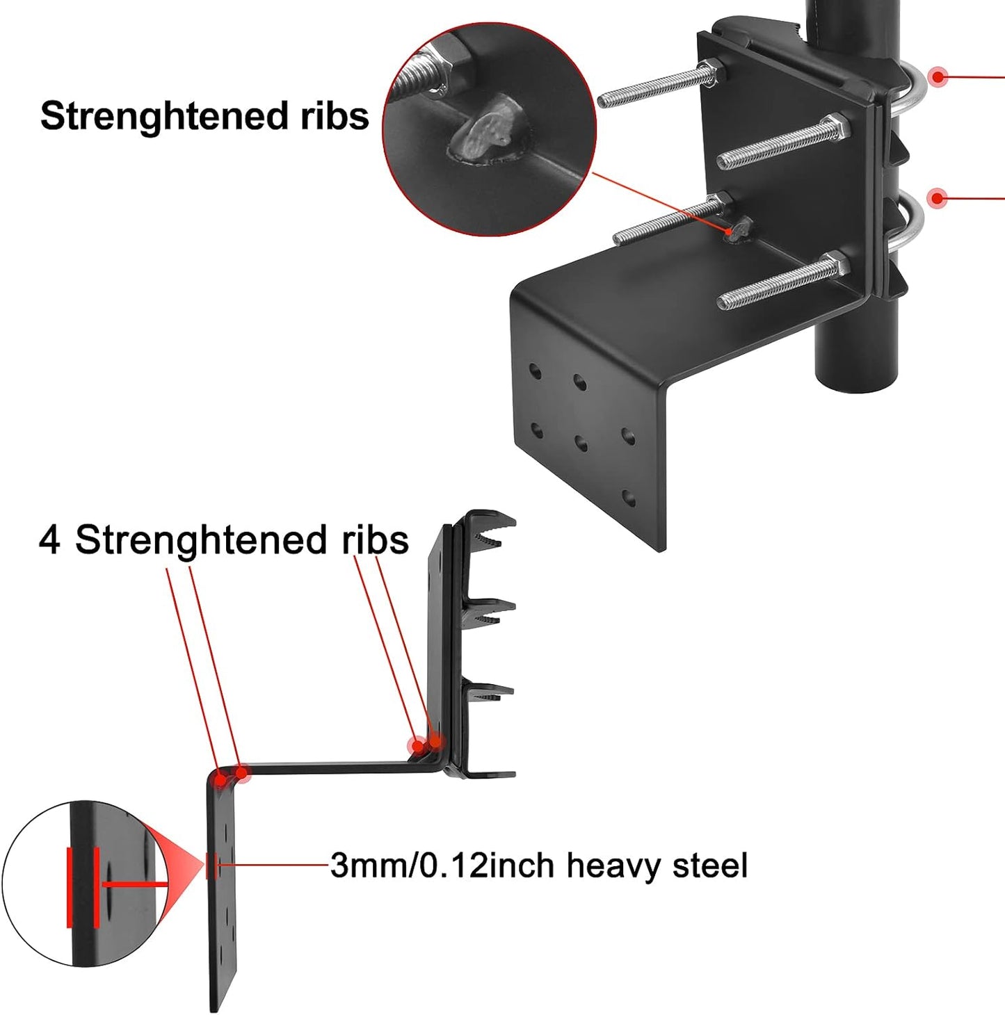 Antenna Mount Outdoor Antenna Pole Mast Mount Bracket- Heavy Duty Steel with U-Bracket Assembly + 6 Screws