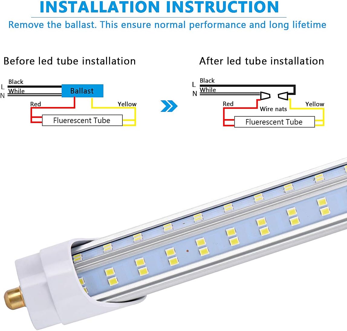 4 Pack, 120W 8ft Led Bulbs, 19500lm 6000k 8' Led Bulb, V Shaped Clear Cover T8 Led Tube Lights 8ft, T8 Led Bulbs 8 Foot, 8' Led Replacement for T8 T10 T12 F96t12 Fluorescent Tubes