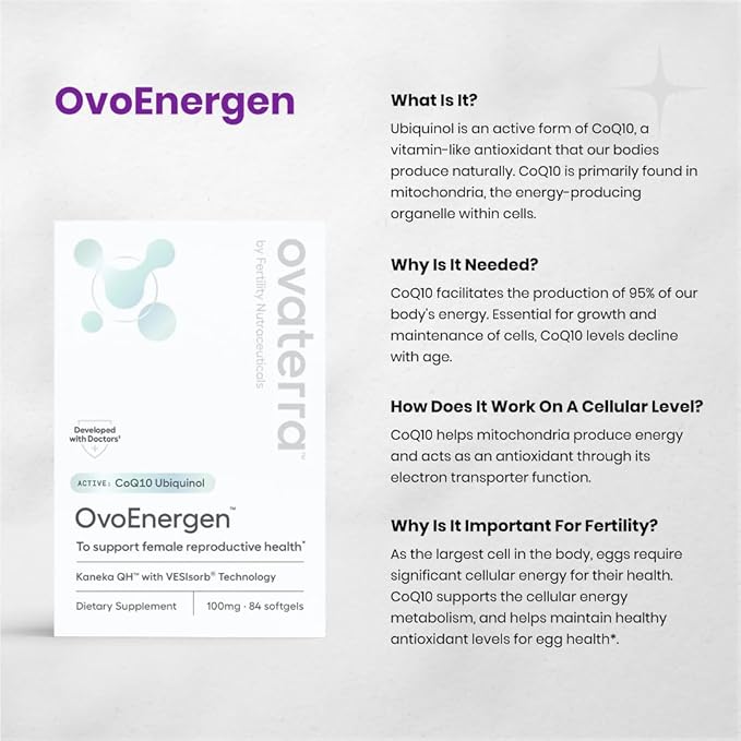 OvoEnergen Ubiquinol CoQ10 100mg Softgels, CoQ10 Supplement for Women to Support Reproductive Health and Egg Health, Fertility Booster with Kaneka QH, VESIsorb® Technology (84 Softgels, 28 Day Supply)