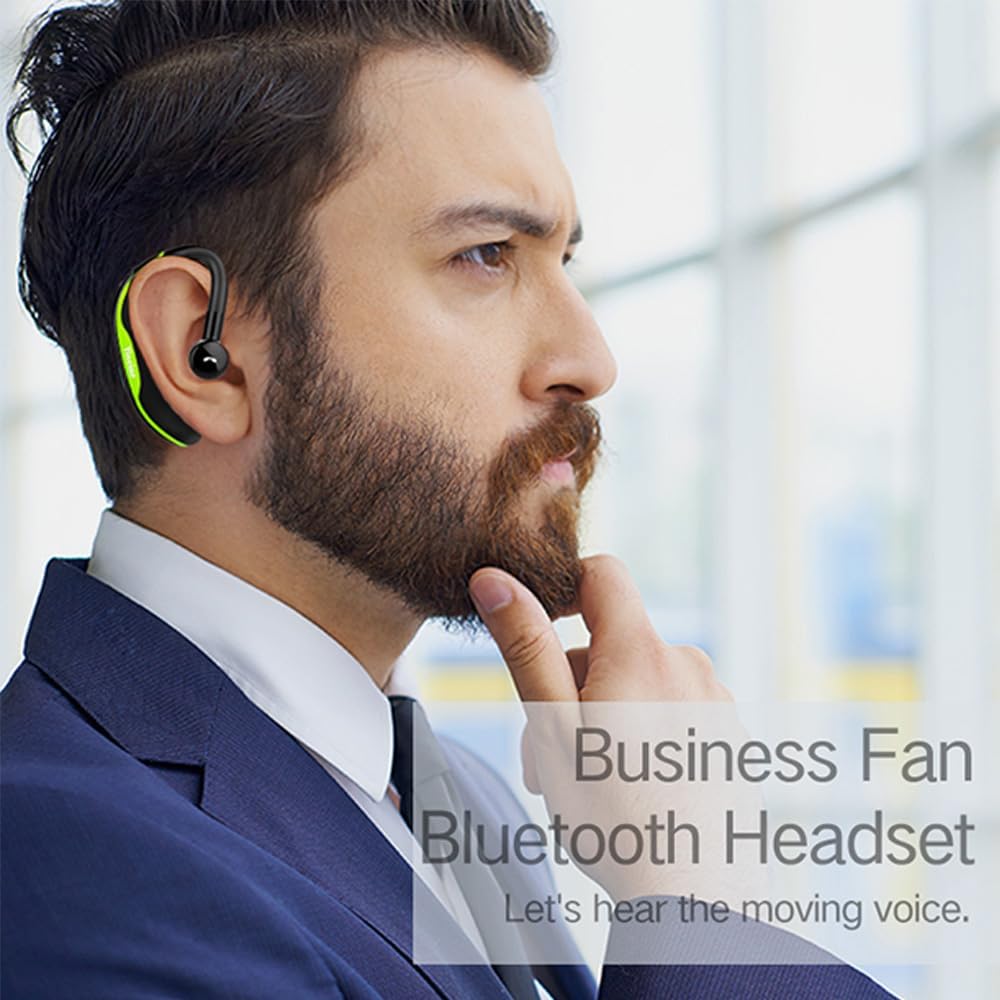 IHAO Bluetooth Earpiece Headphone Dual Noise Cancelling Mic Painless Open-Ear Handsfree Headset Stereo Sound Left/Right Changeable Earhook Earphones for Driving/Business/Gym-Single Ear F600 Black