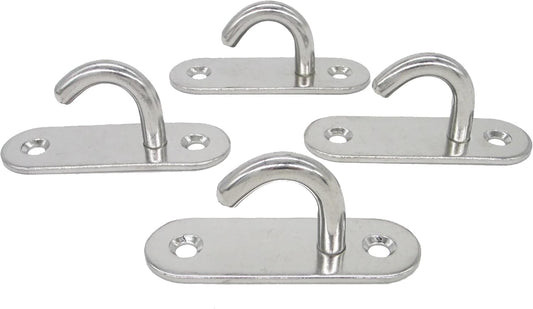 Stainless Steel Ceiling Hooks & Wall Hangers - Heavy Duty M8 Screw Mount, Rust-Proof Anchor Straps for Garage, Outdoor, Storage (4-Pack)