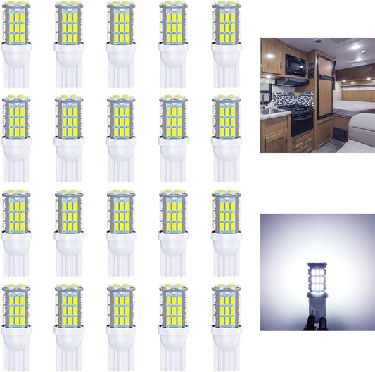 T10 921 194 168 LED Bulbs Cool White 20-Packs, Super Bright 3014 42-SMD LED Replacement 12 Volt RV Camper Trailer Boat Trunk Interior Dome Map License Lights, Backup Reverse Lights