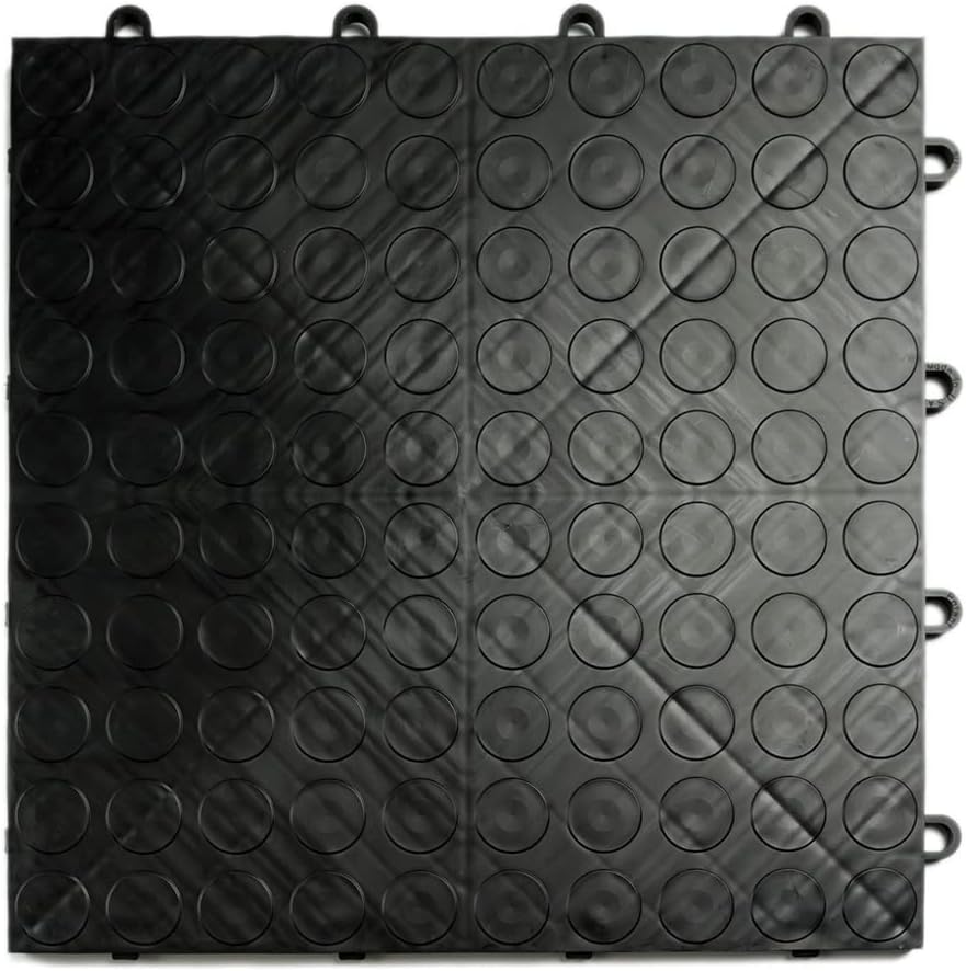 Big Floors GarageDeck Coin Pattern, Durable Copolymer Interlocking Modular Non-Slip Garage Flooring Tile (Black, 48 Pack of 12 x 12" Tiles)