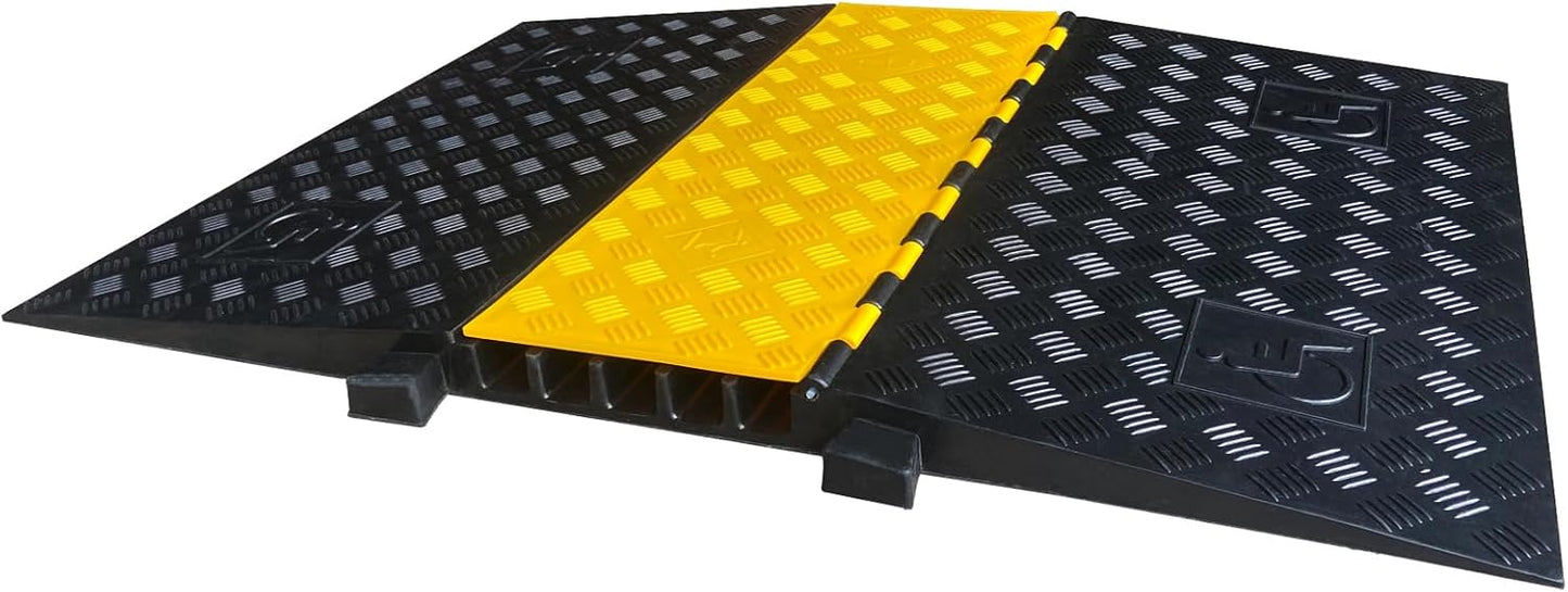 Rubber Cable Ramp 5 Channel Drive Over Hose Cable Protector Outdoor 22000Lbs Load Capacity Wires Power Lines Extension Cord Cover Traffic Speed Bump 1 Pack