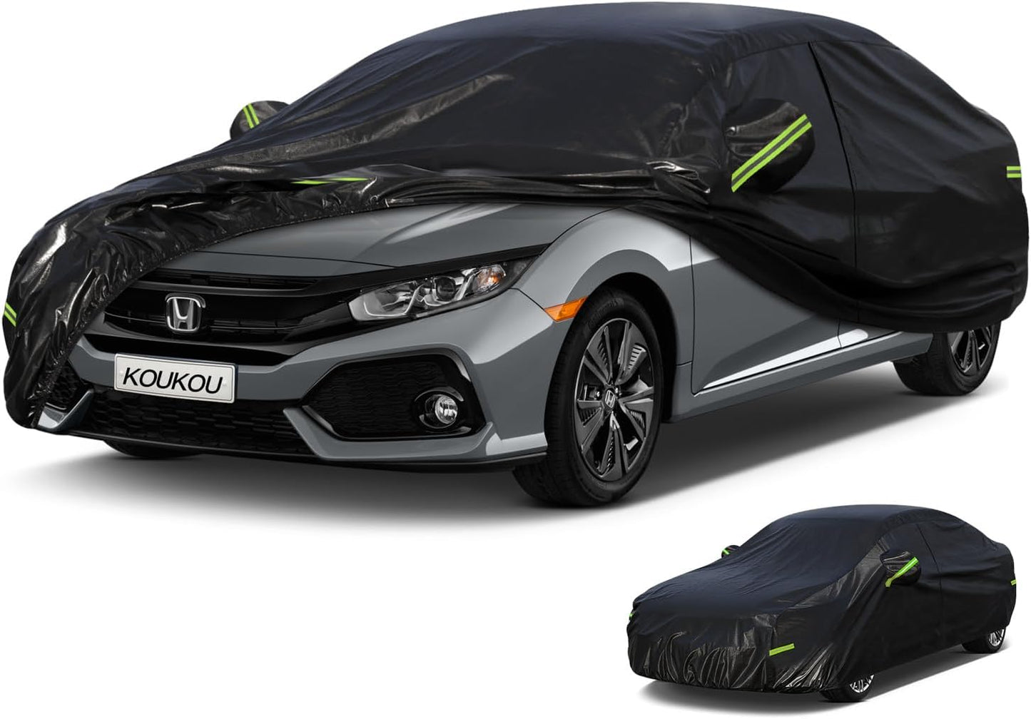 KouKou Car Cover Waterproof All Weather, 7 Layers Outdoor Car Covers for Automobiles with Zipper, Universal Fit Sedan Honda Civic,Toyota Corolla, Hyundai Elantra, Kia Forte, ect.(Length 177-185 inch)