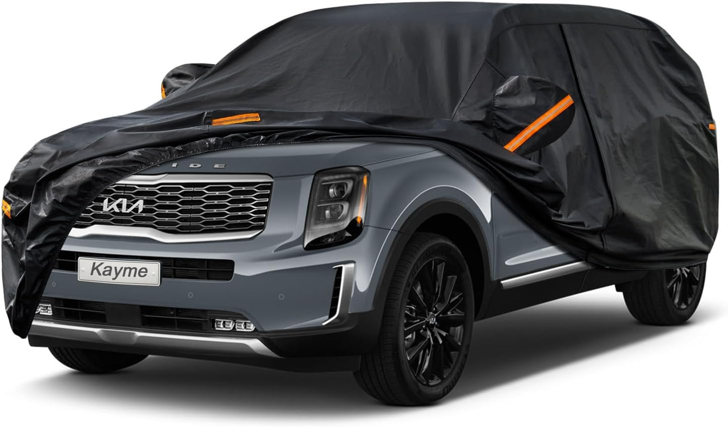 Kayme 7 Layers SUV Car Cover Custom Fit for Kia Telluride (2017-2025) Waterproof All Weather for Automobiles, Outdoor Full Cover Rain Sun UV Protection.Black
